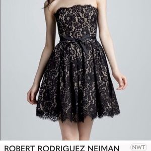 ROBERT RODRIGUEZ BLACK LACE STRAPLESS MIDI DRESS